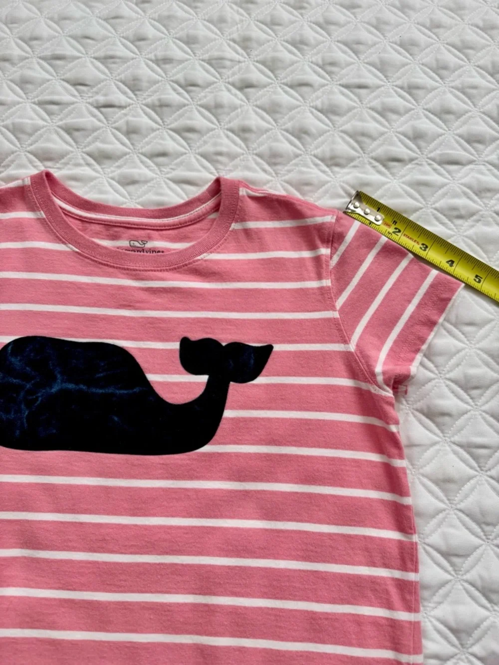 Vineyard Vines Pink White Striped Short Sleeve T-Shirt Navy Velvet Whale Size L